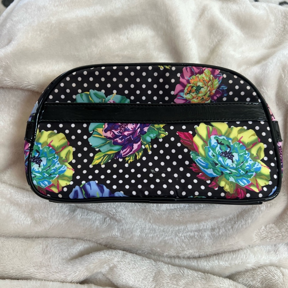Betsey Johnson Black Floral Polka Dot Makeup Bag- Rare Pattern - Picture 2 of 3